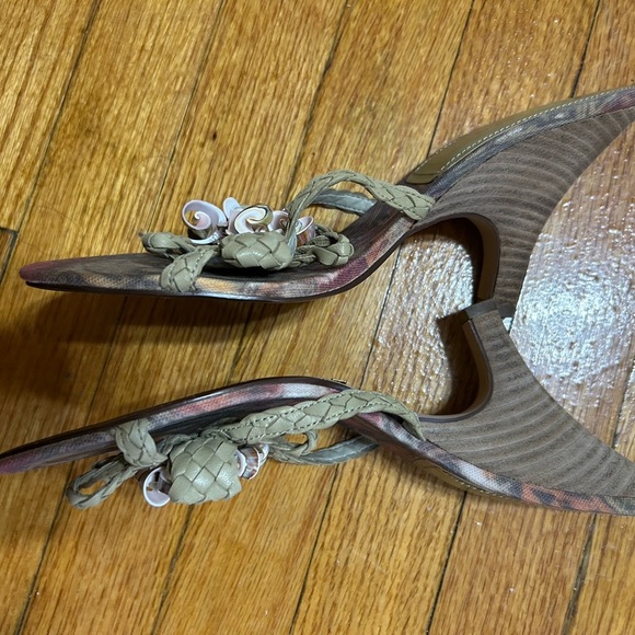 ANN MARINO SANDALS HEEL SHOES WITH SEA SHELLS  Green Leather With Print Art Sole - Picture 4 of 12